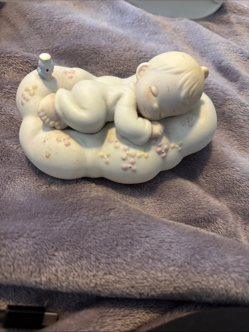 Precious Moments White Sleeping Infant on Cloud Figurine with Pastel Accents